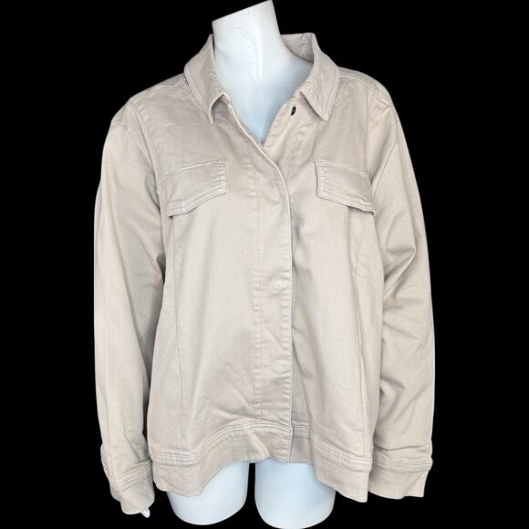 Denim & Co. Signature Color Perfect Flex Denim Jacket Stone Kacki 3X - Picture 1 of 15